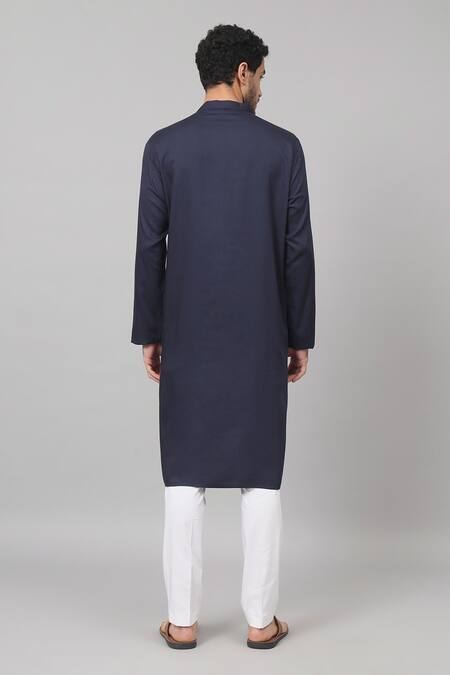 Shop Hilo Design Blue Gingham Embroidery Marinho Floral Placket Kurta at Aza Fashions Shop_Hilo Design_Blue Gingham Embroidery Marinho Floral Placket Kurta_at_Aza_Fashions