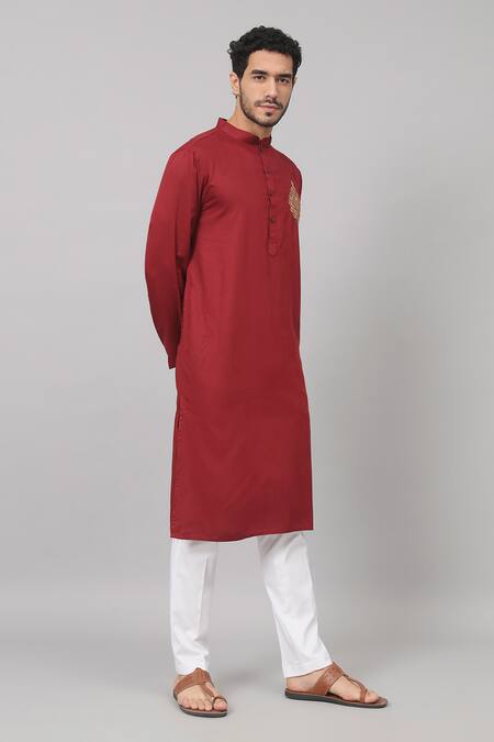 Shop Hilo Design Maroon Gingham Zari Rosso Thread Placement Embroidered Kurta Online at Aza Fashions Shop_Hilo Design_Maroon Gingham Zari Rosso Thread Placement Embroidered Kurta_Online_at_Aza_Fashions