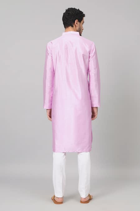 Shop_Hilo Design_Purple Silk Embroidery Lavie Abstract Floral Kurta _at_Aza_Fashions