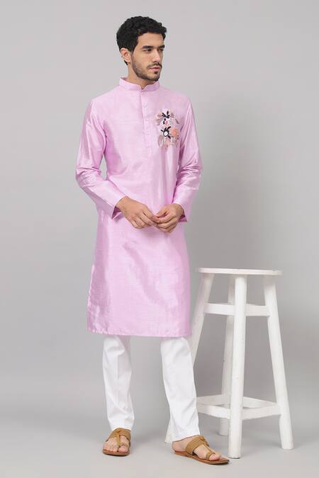 Hilo Design_Purple Silk Embroidery Lavie Abstract Floral Kurta _Online_at_Aza_Fashions