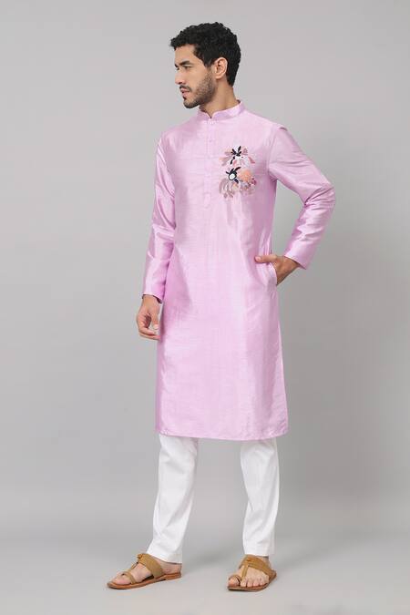 Buy_Hilo Design_Purple Silk Embroidery Lavie Abstract Floral Kurta _Online_at_Aza_Fashions