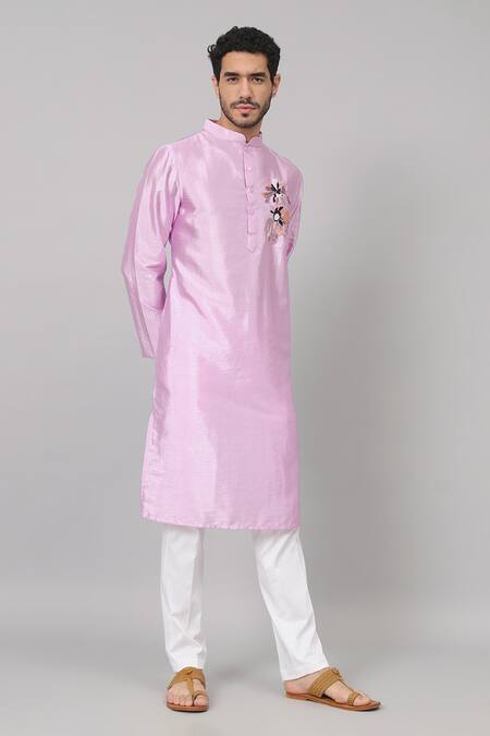Shop_Hilo Design_Purple Silk Embroidery Lavie Abstract Floral Kurta _Online_at_Aza_Fashions