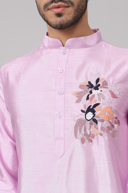 Hilo Design_Purple Silk Embroidery Lavie Abstract Floral Kurta _at_Aza_Fashions
