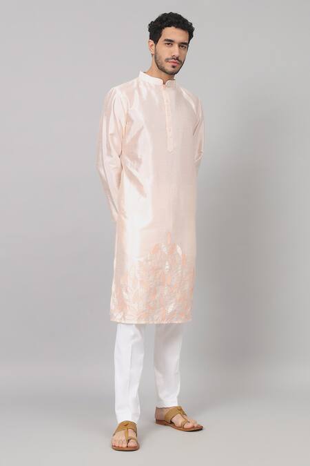 Buy Hilo Design Peach Silk Embroidery Abrikos Leafy Patchwork Embellished Kurta Buy_Hilo Design_Peach Silk Embroidery Abrikos Leafy Patchwork Embellished Kurta