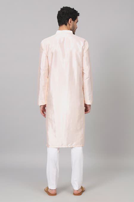 Shop Hilo Design Peach Silk Embroidery Taozi Resham Floral Kurta at Aza Fashions Shop_Hilo Design_Peach Silk Embroidery Taozi Resham Floral Kurta _at_Aza_Fashions