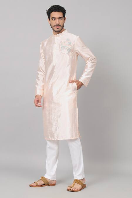 Buy Hilo Design Peach Silk Embroidery Taozi Resham Floral Kurta Buy_Hilo Design_Peach Silk Embroidery Taozi Resham Floral Kurta
