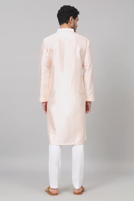 Shop Hilo Design Peach Silk Embroidery Oxlip Floral Placket Kurta at Aza Fashions Shop_Hilo Design_Peach Silk Embroidery Oxlip Floral Placket Kurta _at_Aza_Fashions