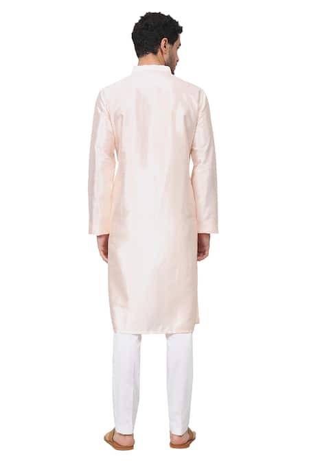 Buy Hilo Design Peach Silk Embroidery Oxlip Floral Placket Kurta Online at Aza Fashions Buy_Hilo Design_Peach Silk Embroidery Oxlip Floral Placket Kurta _Online_at_Aza_Fashions