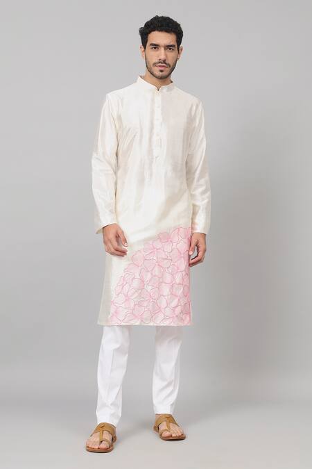 Hilo Design Off White Silk Embroidery Petals Floral Kurta Online at Aza Fashions Hilo Design_Off White Silk Embroidery Petals Floral Kurta _Online_at_Aza_Fashions