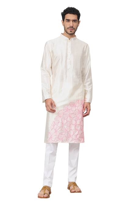 Shop Hilo Design Off White Silk Embroidery Petals Floral Kurta Online at Aza Fashions Shop_Hilo Design_Off White Silk Embroidery Petals Floral Kurta _Online_at_Aza_Fashions