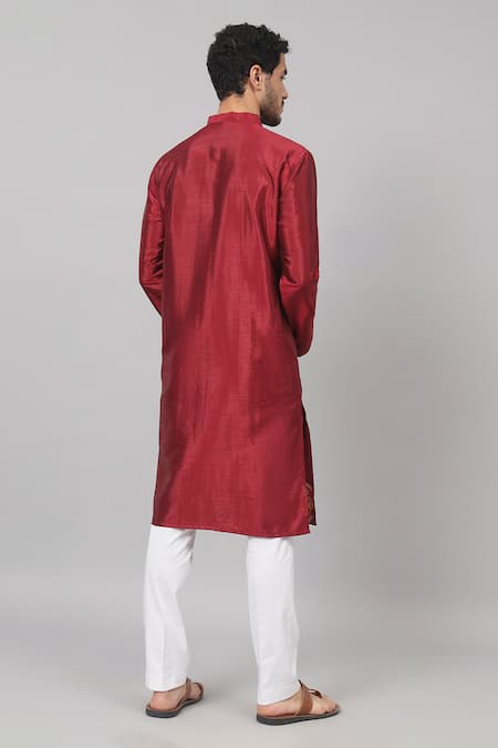 Shop Hilo Design Maroon Silk Zari Rubyino Border Embroidered Kurta at Aza Fashions Shop_Hilo Design_Maroon Silk Zari Rubyino Border Embroidered Kurta _at_Aza_Fashions
