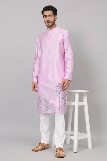 Hilo Design Purple Silk Embroidery Lila Orchid Placement Kurta Online at Aza Fashions Hilo Design_Purple Silk Embroidery Lila Orchid Placement Kurta _Online_at_Aza_Fashions
