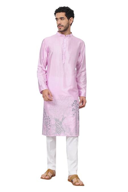 Shop Hilo Design Purple Silk Embroidery Lila Orchid Placement Kurta Online at Aza Fashions Shop_Hilo Design_Purple Silk Embroidery Lila Orchid Placement Kurta _Online_at_Aza_Fashions