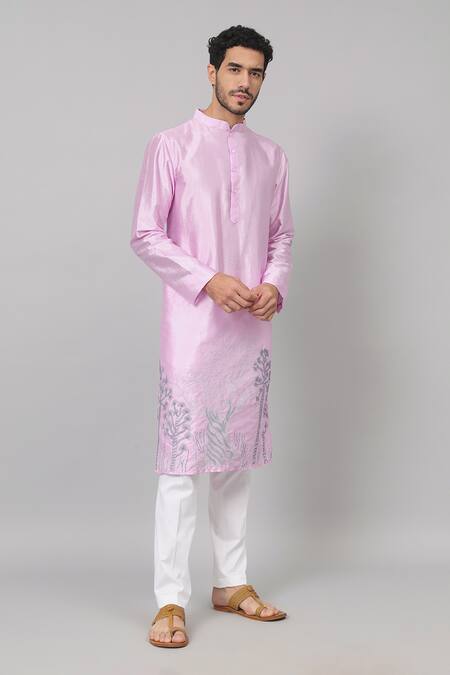 Buy Hilo Design Purple Silk Embroidery Lila Orchid Placement Kurta Buy_Hilo Design_Purple Silk Embroidery Lila Orchid Placement Kurta