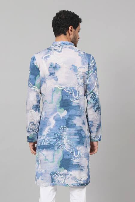 Shop Hilo Design Blue Gingham Marble Print Kurta at Aza Fashions Shop_Hilo Design_Blue Gingham Marble Print Kurta _at_Aza_Fashions