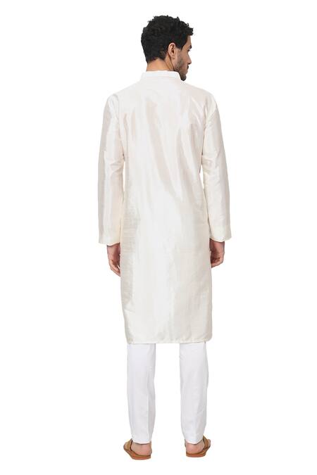 Hilo Design Off White Silk Embroidery Rein Placket Kurta With Pant Online at Aza Fashions Hilo Design_Off White Silk Embroidery Rein Placket Kurta With Pant _Online_at_Aza_Fashions