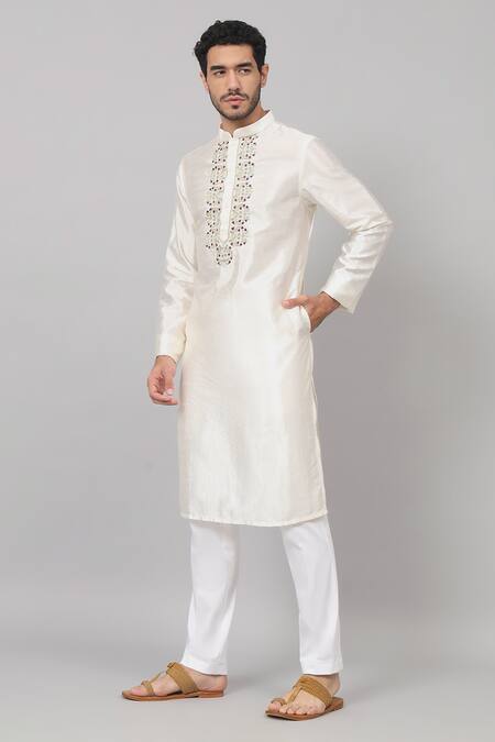 Buy Hilo Design Off White Silk Embroidery Rein Placket Kurta With Pant Buy_Hilo Design_Off White Silk Embroidery Rein Placket Kurta With Pant