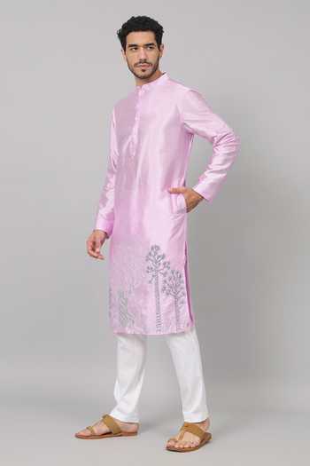 Shop Hilo Design Purple Silk, Cotton Embroidery Lila Orchid Kurta With Pant Online at Aza Fashions Shop_Hilo Design_Purple Silk, Cotton Embroidery Lila Orchid Kurta With Pant _Online_at_Aza_Fashions