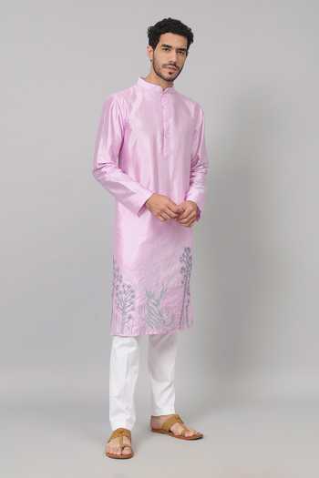 Hilo Design Purple Silk, Cotton Embroidery Lila Orchid Kurta With Pant at Aza Fashions Hilo Design_Purple Silk, Cotton Embroidery Lila Orchid Kurta With Pant _at_Aza_Fashions