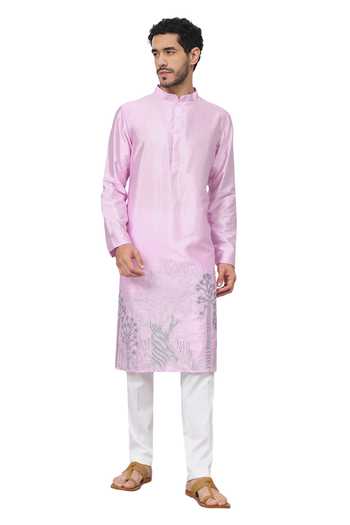 Shop Hilo Design Purple Silk, Cotton Embroidery Lila Orchid Kurta With Pant Shop_Hilo Design_Purple Silk, Cotton Embroidery Lila Orchid Kurta With Pant