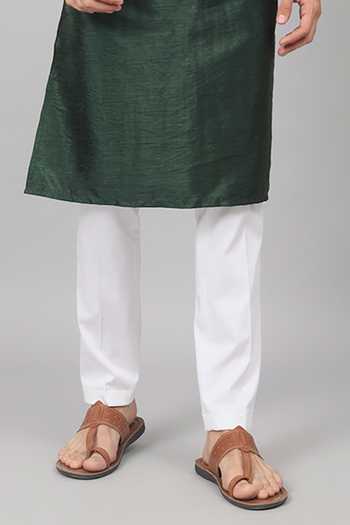 Hilo Design_Green Silk Embroidery Varen Lotus Kurta With Pant _Online_at_Aza_Fashions