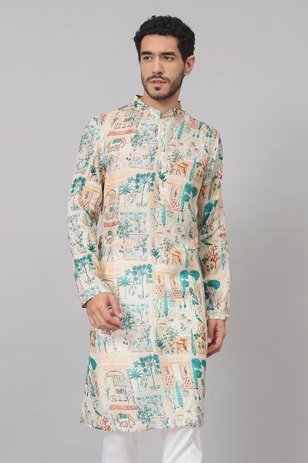 Buy Hilo Design Cream Silk, Cotton Tribal Forest Print Kurta With Pant Online at Aza Fashions Buy_Hilo Design_Cream Silk, Cotton Tribal Forest Print Kurta With Pant_Online_at_Aza_Fashions