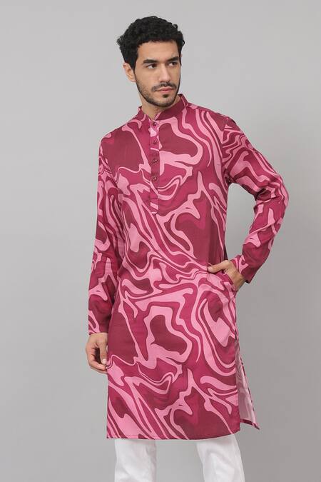 Buy Hilo Design Pink Gingham, Cotton Marmore Marble Print Kurta With Pant Online at Aza Fashions Buy_Hilo Design_Pink Gingham, Cotton Marmore Marble Print Kurta With Pant _Online_at_Aza_Fashions