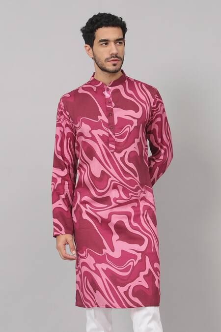 Buy Hilo Design Pink Gingham, Cotton Marmore Marble Print Kurta With Pant Buy_Hilo Design_Pink Gingham, Cotton Marmore Marble Print Kurta With Pant
