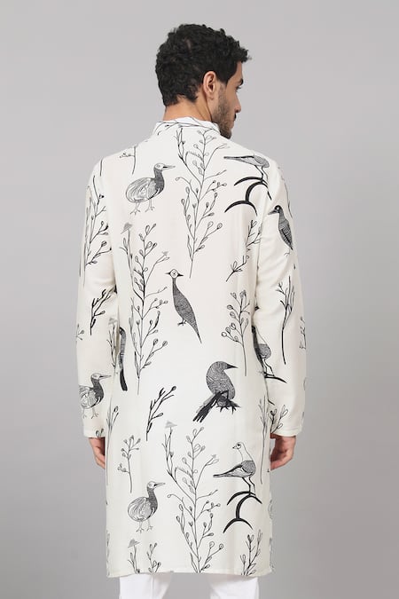 Hilo Design Feathered Birds Print Kurta With Pant 