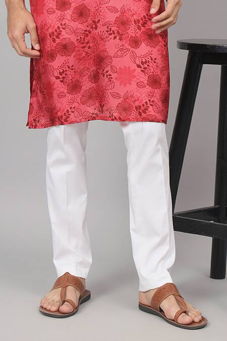 Hilo Design_Red Silk, Cotton Embroidery Blossom Print Kurta With Pant _Online_at_Aza_Fashions