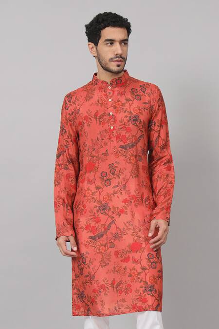 Buy Hilo Design Orange Silk Embroidery Flower Vine Print Kurta With Pant Online at Aza Fashions Buy_Hilo Design_Orange Silk Embroidery Flower Vine Print Kurta With Pant_Online_at_Aza_Fashions