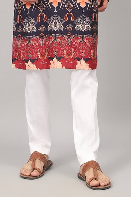 Hilo Design Blue Gingham, Cotton Embroidery Color Block Blossom Print Kurta With Pant Online at Aza Fashions Hilo Design_Blue Gingham, Cotton Embroidery Color Block Blossom Print Kurta With Pant _Online_at_Aza_Fashions