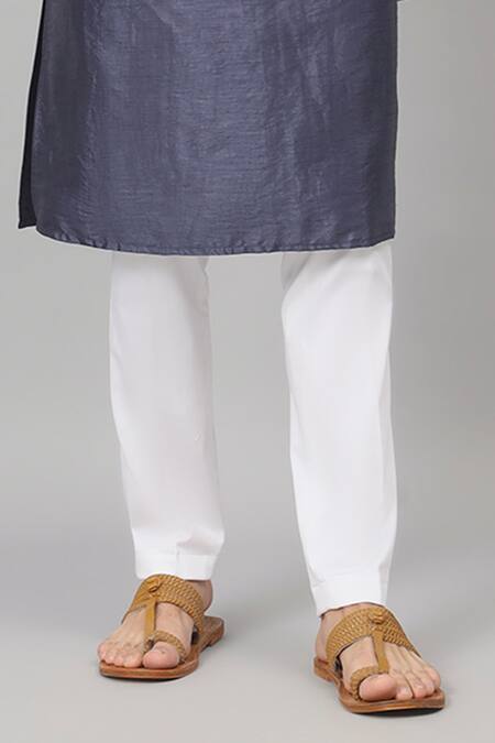 Hilo Design_Blue Silk Embroidery Placement Motif Kurta With Pant _Online_at_Aza_Fashions