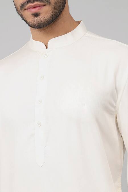 Buy_Hilo Design_Off White Gingham, Cotton Plain Straight Kurta With Pant_Online_at_Aza_Fashions
