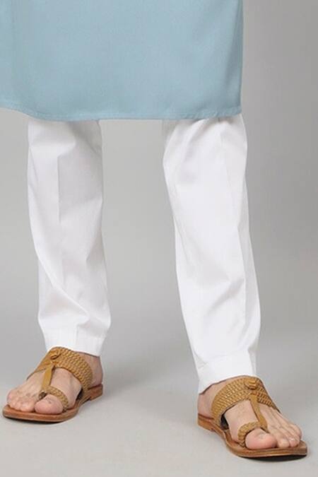 Hilo Design_Blue Gingham Plain Kurta Set With Pant_Online_at_Aza_Fashions