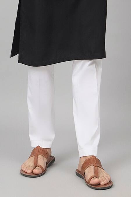 Hilo Design_Black Gingham, Cotton Plain Straight Fit Kurta With Pant_Online_at_Aza_Fashions