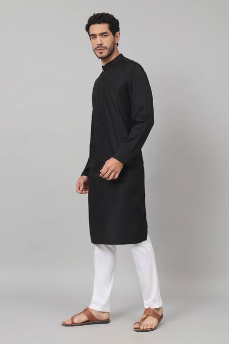 Shop_Hilo Design_Black Gingham, Cotton Plain Straight Fit Kurta With Pant_Online_at_Aza_Fashions