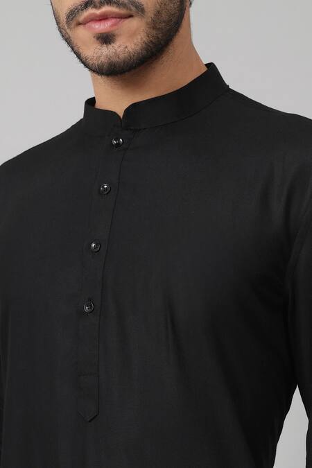 Hilo Design_Black Gingham, Cotton Plain Straight Fit Kurta With Pant_at_Aza_Fashions