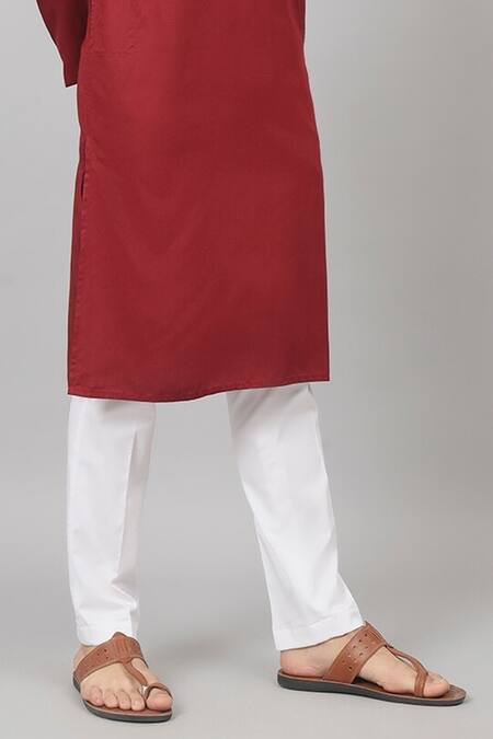 Buy_Hilo Design_Maroon Gingham, Cotton Plain Kurta With Contrast Pant_Online_at_Aza_Fashions