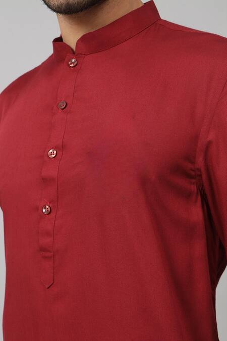 Shop_Hilo Design_Maroon Gingham, Cotton Plain Kurta With Contrast Pant_Online_at_Aza_Fashions