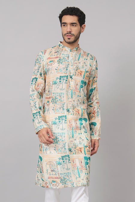 Hilo Design Russian Silk Forest Print Kurta 