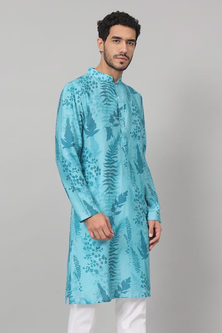 Shop Hilo Design Blue Gingham Hojas Breezy Leaf Print Kurta Online at Aza Fashions Shop_Hilo Design_Blue Gingham Hojas Breezy Leaf Print Kurta _Online_at_Aza_Fashions