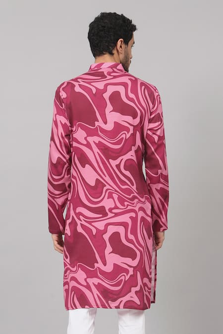 Shop Hilo Design Purple Gingham Marmore Abstract Marble Print Kurta at Aza Fashions Shop_Hilo Design_Purple Gingham Marmore Abstract Marble Print Kurta _at_Aza_Fashions