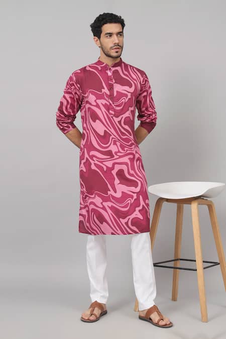 Hilo Design Purple Gingham Marmore Abstract Marble Print Kurta Online at Aza Fashions Hilo Design_Purple Gingham Marmore Abstract Marble Print Kurta _Online_at_Aza_Fashions