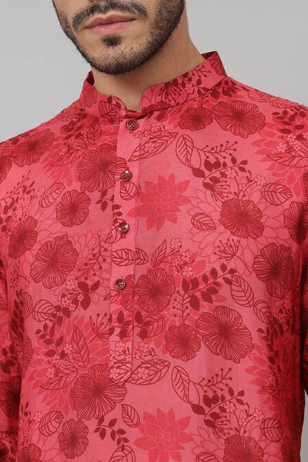 Buy Hilo Design Red Silk Blossomage Floral Print Kurta Buy_Hilo Design_Red Silk Blossomage Floral Print Kurta
