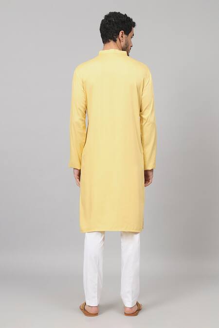 Shop Hilo Design Yellow Gingham, Cotton Embroidery Maize Kurta And Pant Set at Aza Fashions Shop_Hilo Design_Yellow Gingham, Cotton Embroidery Maize Kurta And Pant Set_at_Aza_Fashions