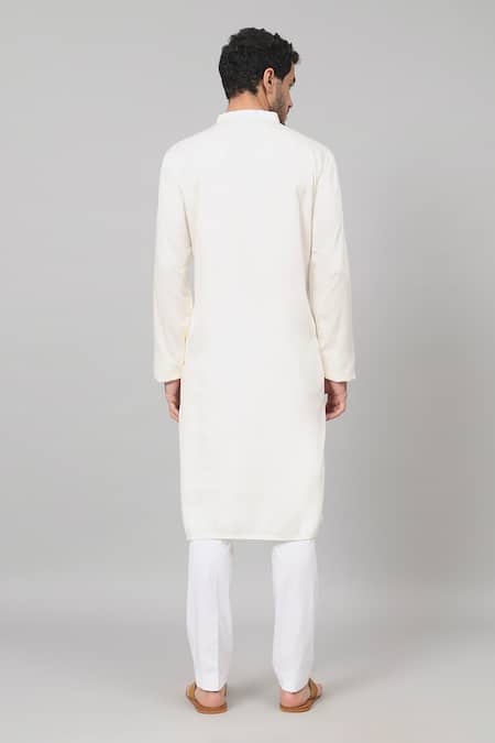 Shop Hilo Design Off White Gingham, Cotton Embroidery Floral Neckline Kurta And Pant Set at Aza Fashions Shop_Hilo Design_Off White Gingham, Cotton Embroidery Floral Neckline Kurta And Pant Set_at_Aza_Fashions