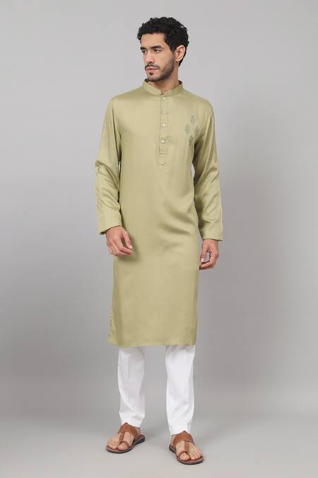 Buy Hilo Design Green Gingham, Cotton Embroidery Moss Patch Kurta And Pant Set Buy_Hilo Design_Green Gingham, Cotton Embroidery Moss Patch Kurta And Pant Set