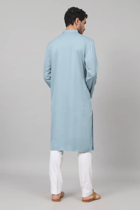 Shop Hilo Design Blue Gingham, Cotton Embroidery Motif Straight Kurta And Pant Set at Aza Fashions Shop_Hilo Design_Blue Gingham, Cotton Embroidery Motif Straight Kurta And Pant Set_at_Aza_Fashions