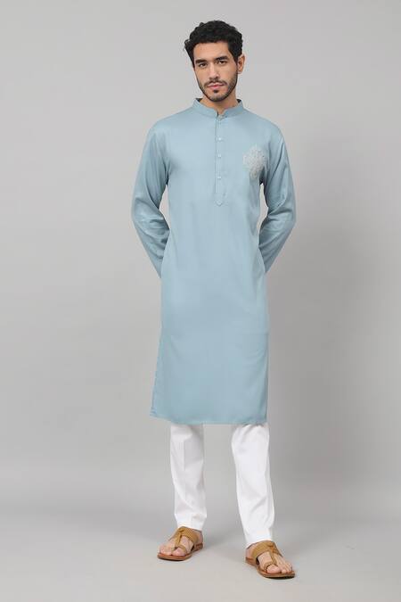 Buy Hilo Design Blue Gingham, Cotton Embroidery Motif Straight Kurta And Pant Set Online at Aza Fashions Buy_Hilo Design_Blue Gingham, Cotton Embroidery Motif Straight Kurta And Pant Set_Online_at_Aza_Fashions